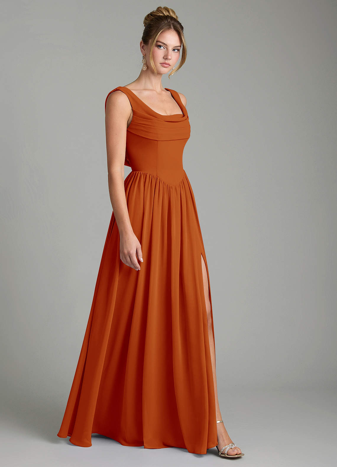 Novi A-Line Square-Neck Chiffon Bridesmaid Dress in Paprika