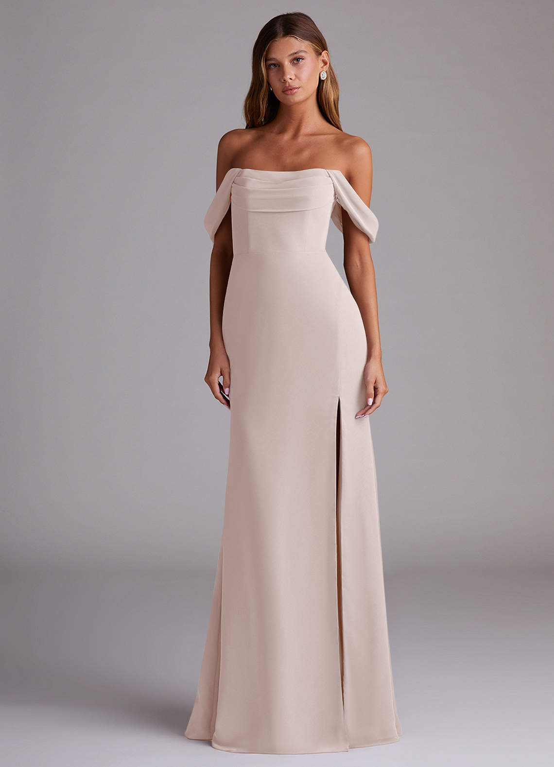 Saige A-Line Off-the-Shoulder Chiffon Bridesmaid Dress in Rose Petal