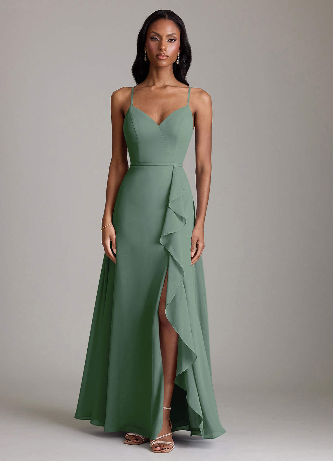 Naeem A-Line V-Neck Chiffon Bridesmaid Dress in Eucalyptus