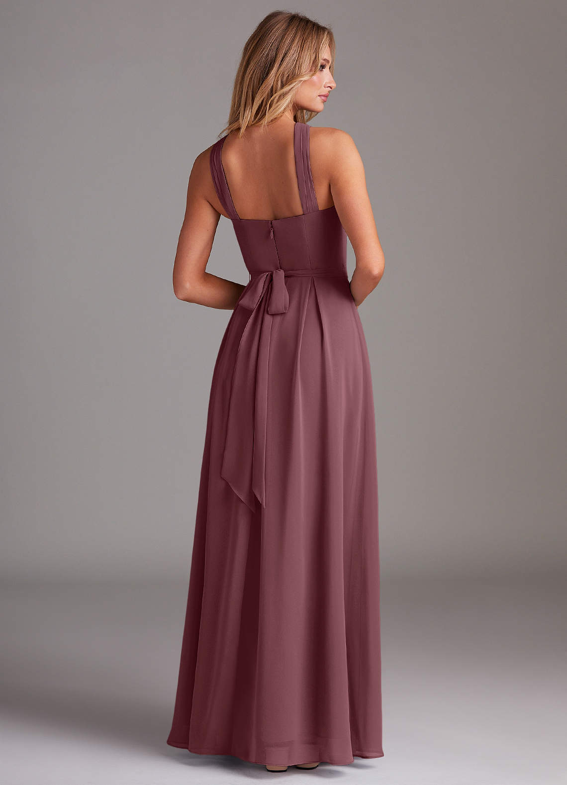 Dixie A-Line Halter Chiffon Bridesmaid Dress in Sangria
