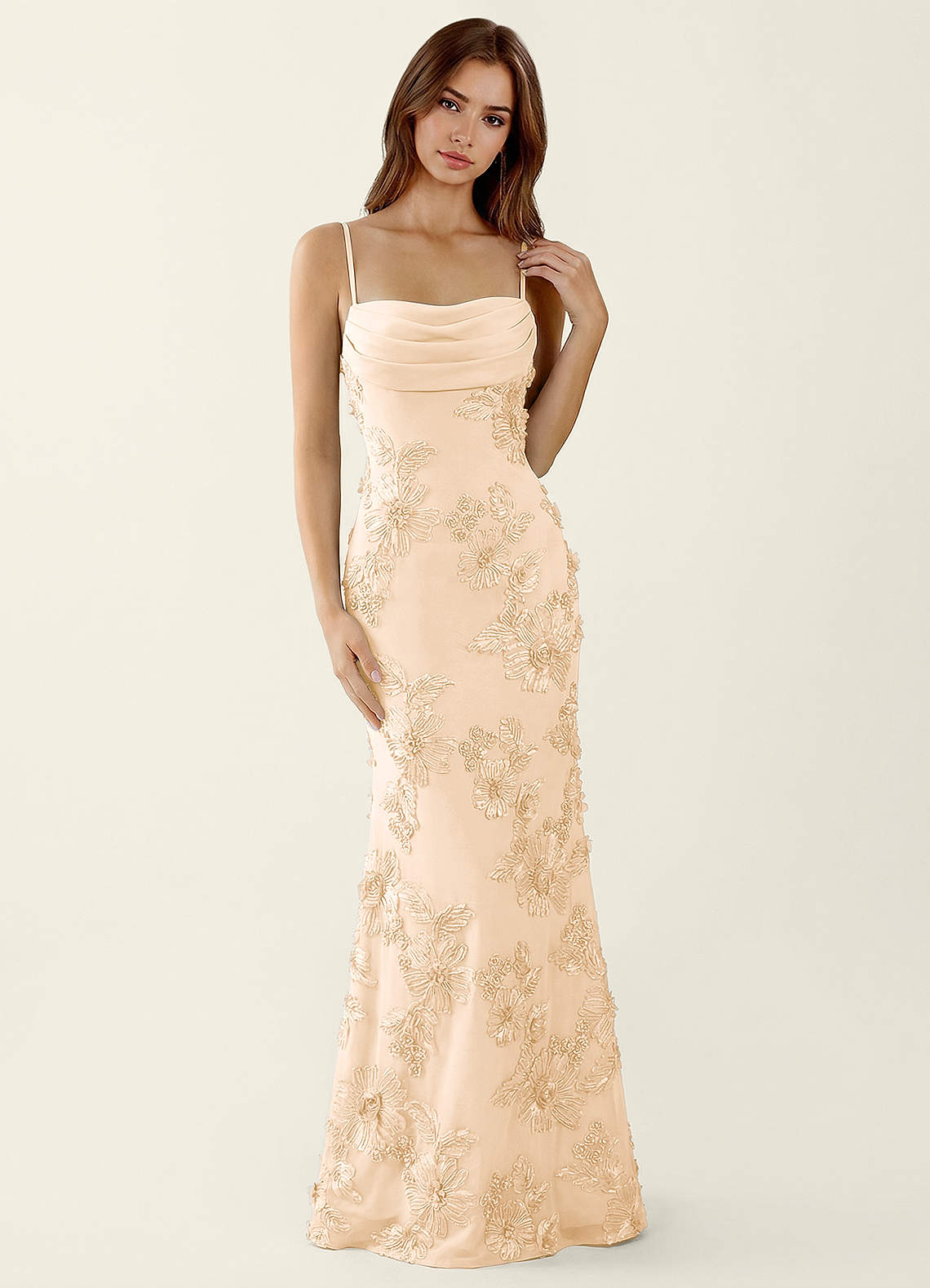 Bellatrix Mermaid Spaghetti-Strap Stretch Lace Evening Dress in Yellow