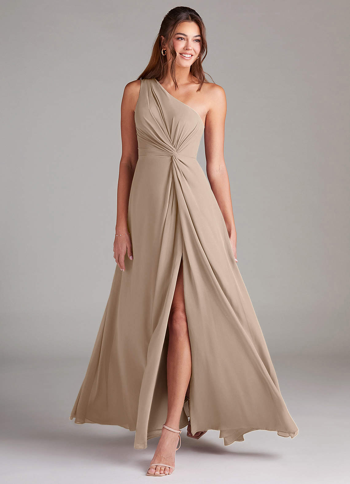 Brooke A-Line One-Shoulder Chiffon Bridesmaid Dress in Taupe