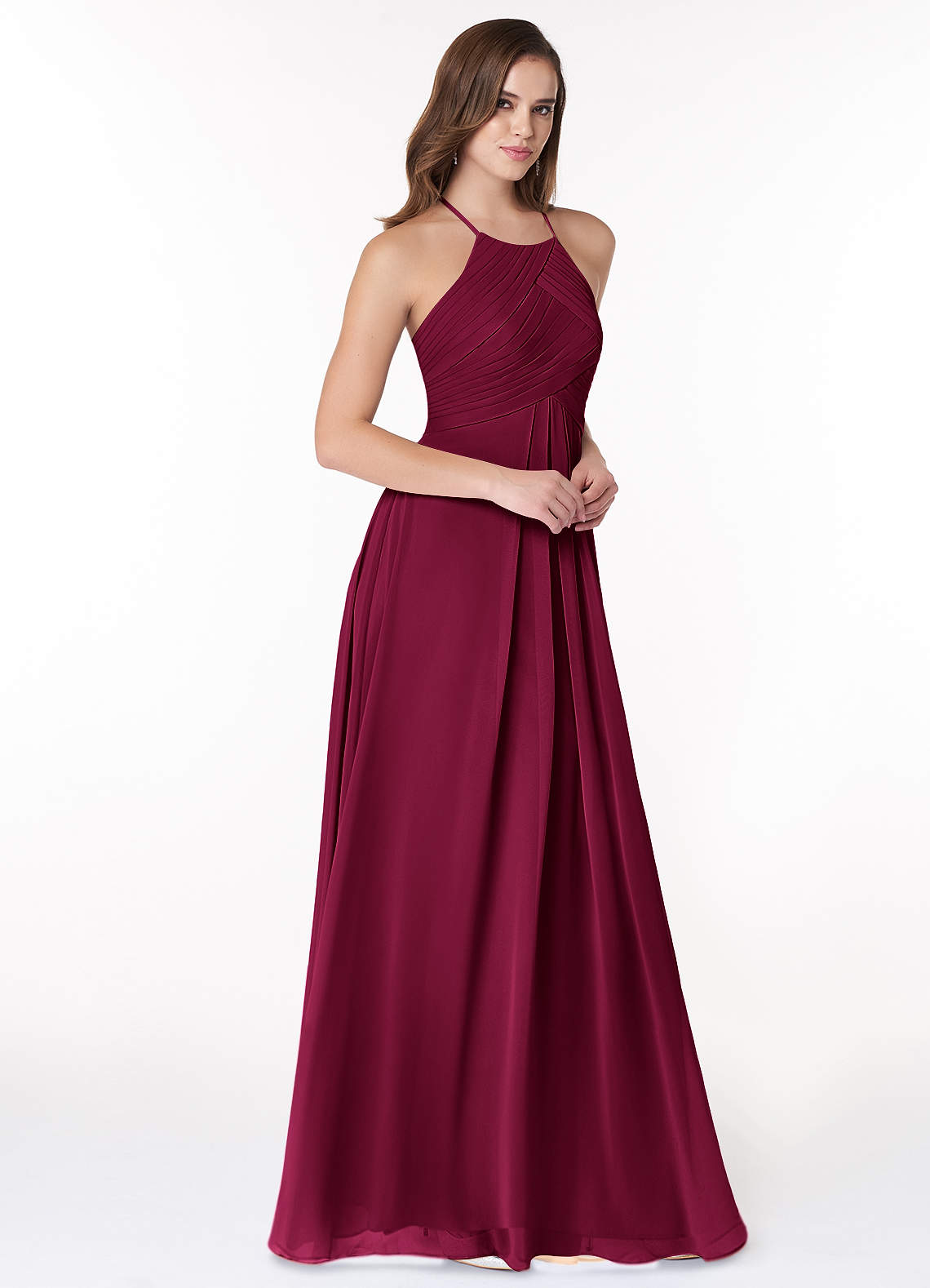 Ginger A-Line Halter Chiffon Bridesmaid Dress in Burgundy