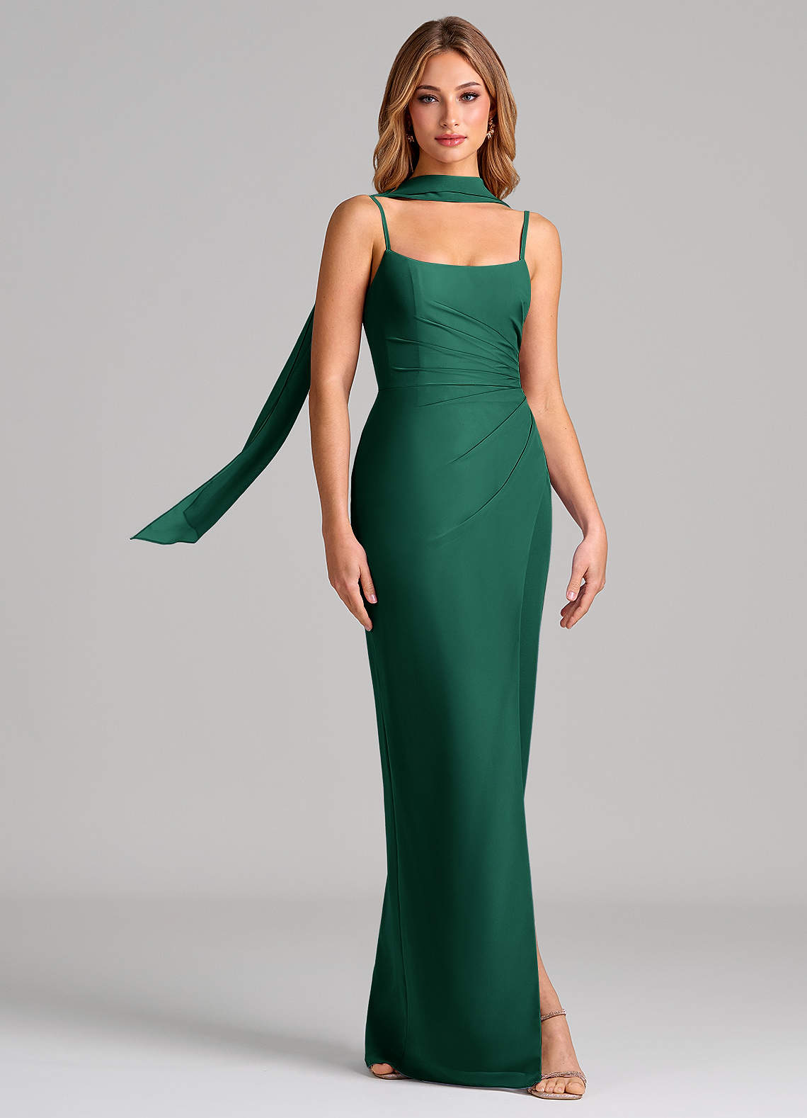 Calandra Sheath Scoop-Neck Chiffon Bridesmaid Dress in Emerald