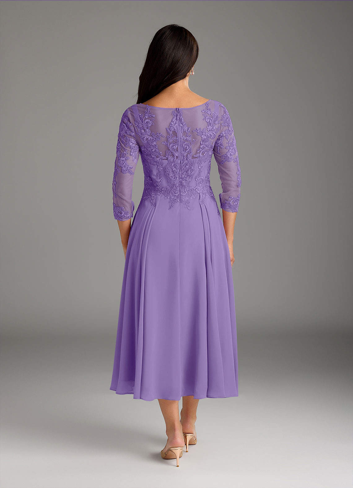 Marge A-Line Scoop-Neck Chiffon and Lace Mother of the Bride Dress in Tahiti