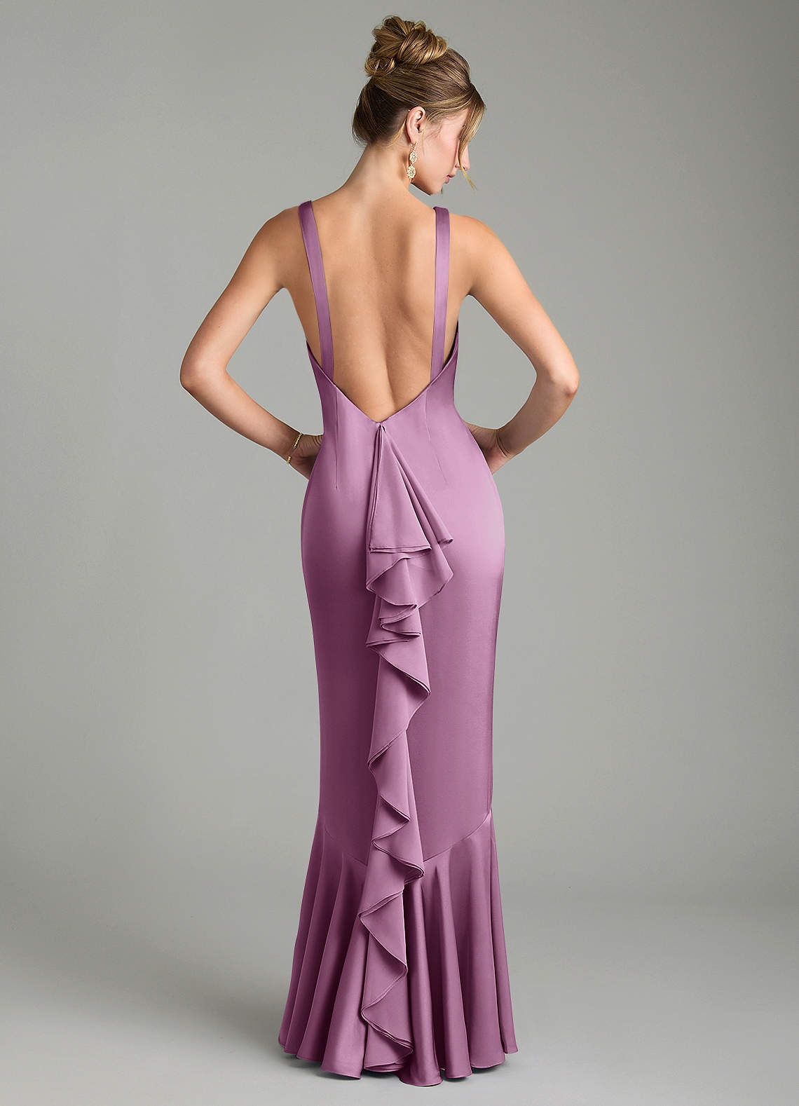 Tamera Mermaid Boat-Neck Stretch Satin and Chiffon Bridesmaid Dress in Wisteria