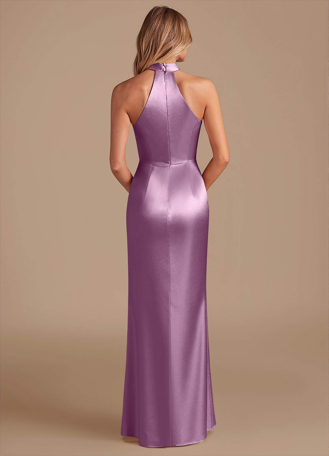 Karlotta Sheath Halter-Neck Metallic Satin Bridesmaid Dress in Wisteria