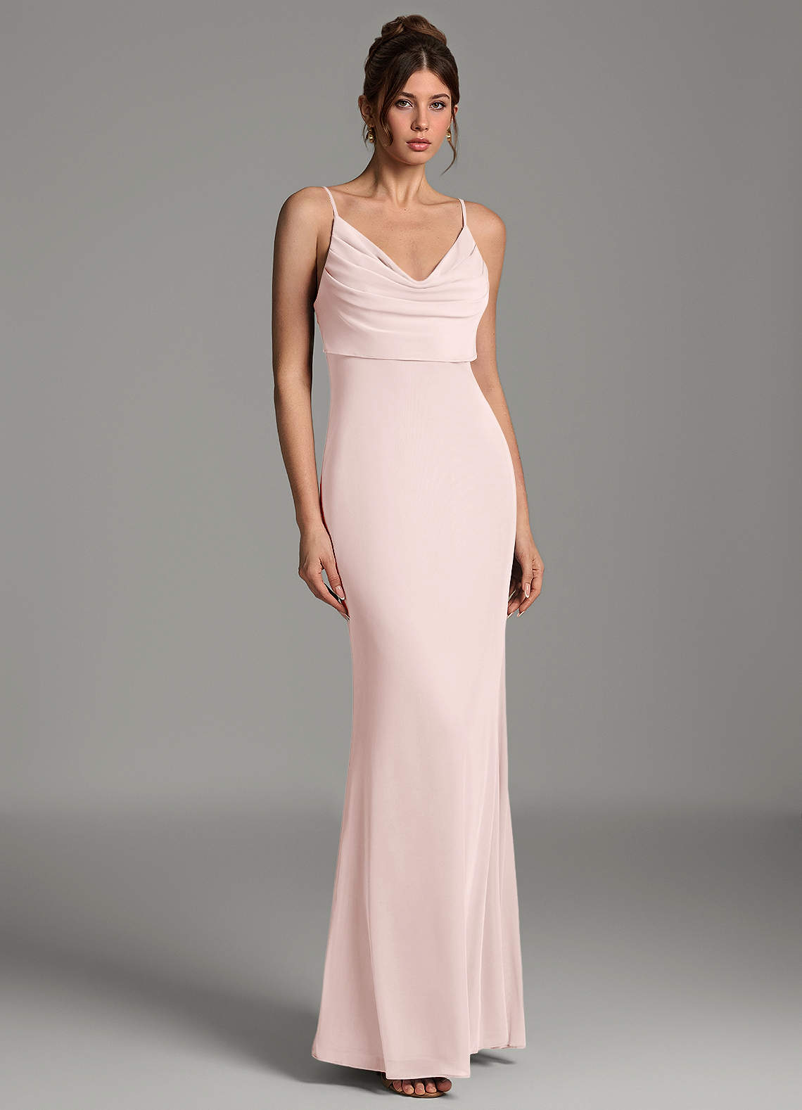 Zari Mermaid Cowl-Neck Mesh Bridesmaid Dress