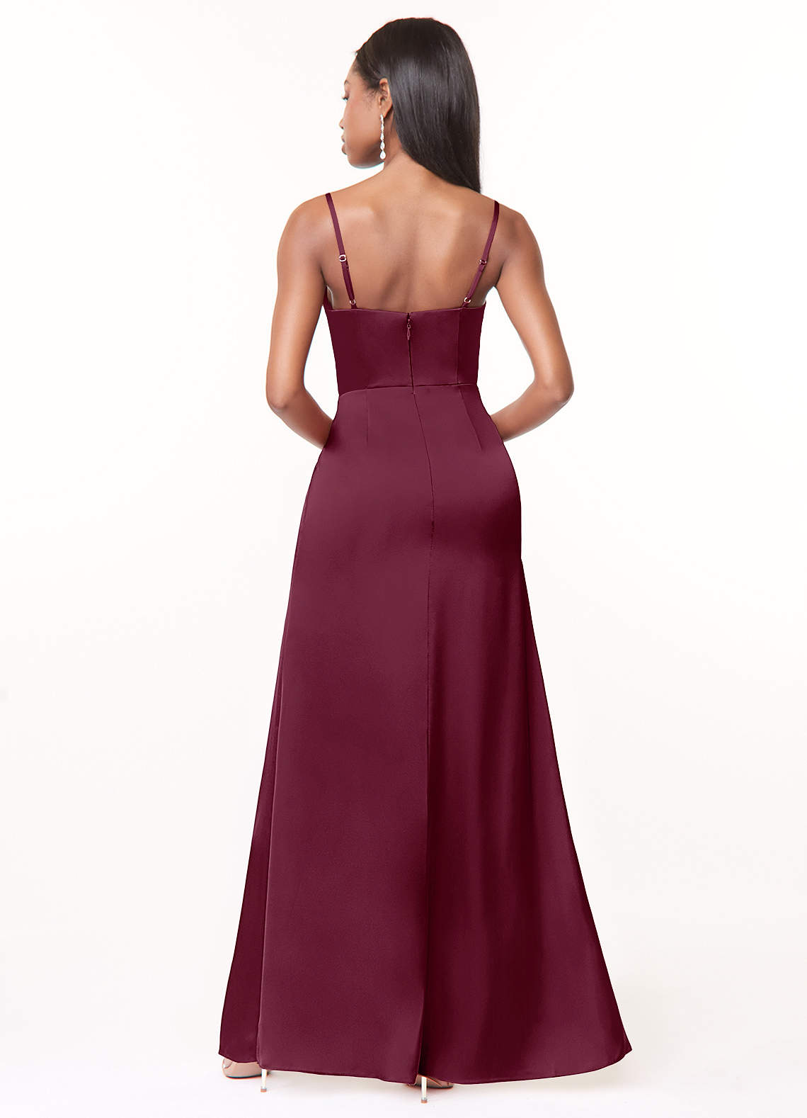 Maci A-Line V-Neck Stretch Satin Bridesmaid Dress in Mulberry