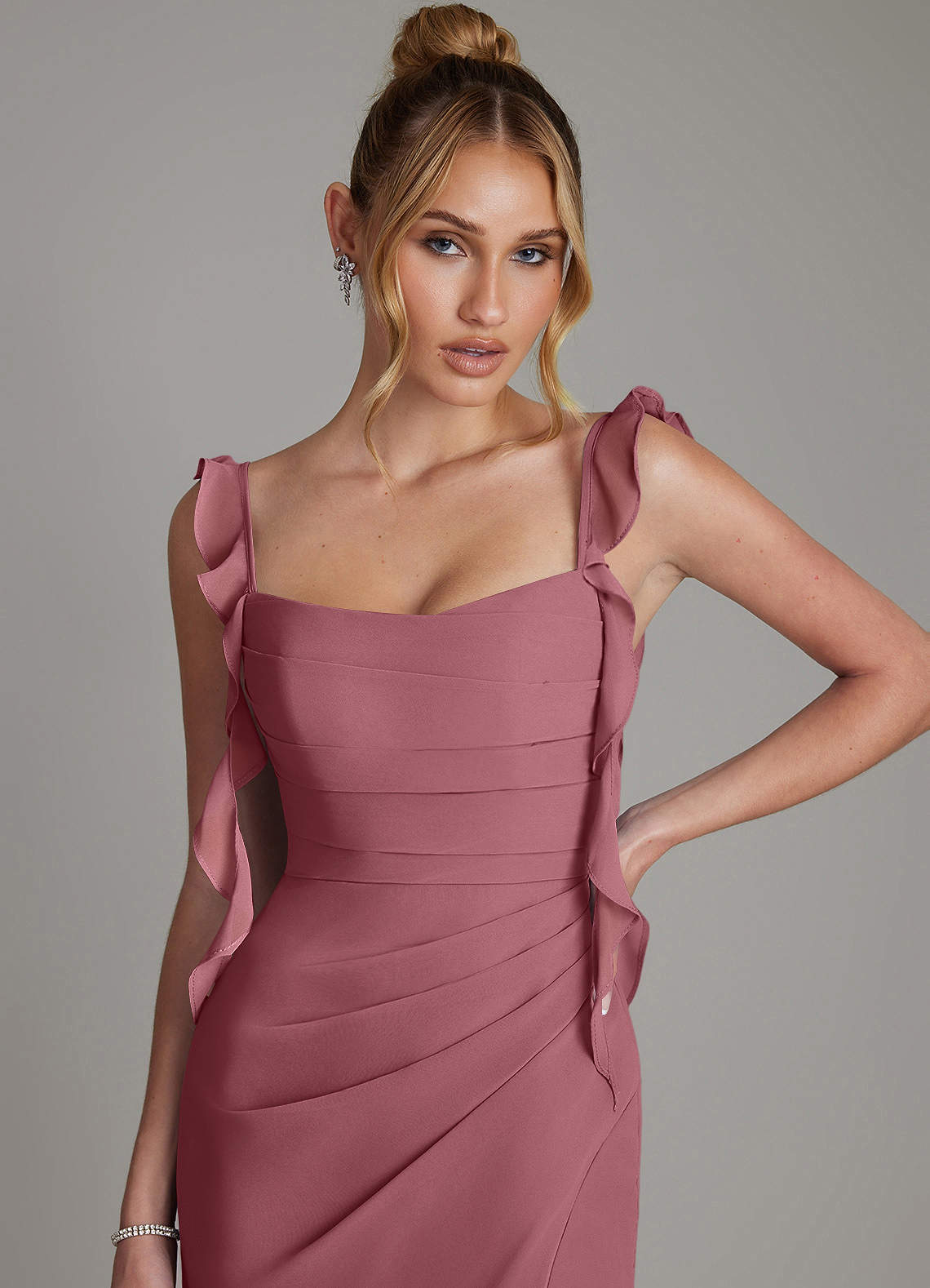 Jessamine Mermaid Sweetheart Chiffon Bridesmaid Dress in Desert Rose
