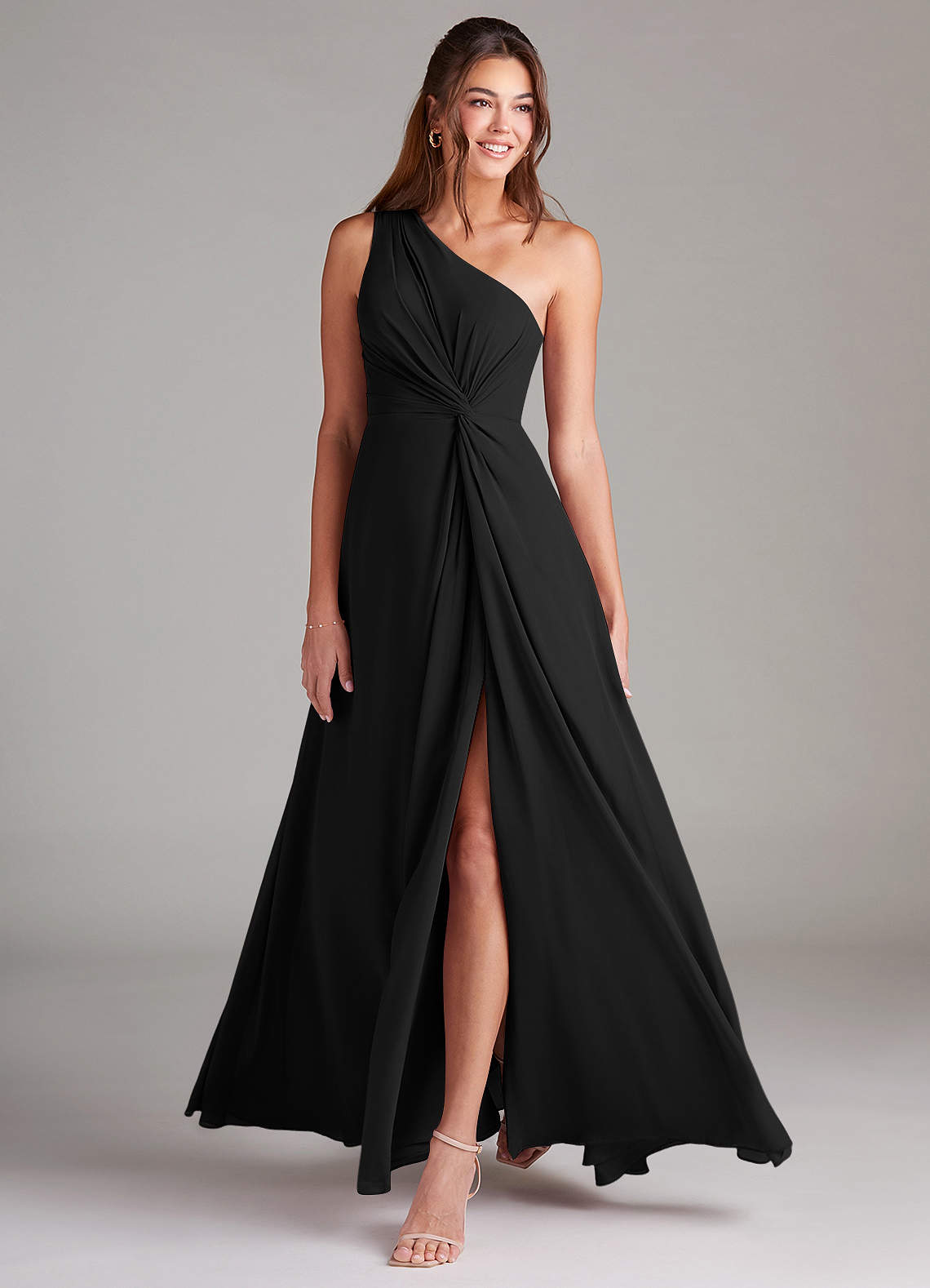 Brooke A-Line One-Shoulder Chiffon Bridesmaid Dress in black