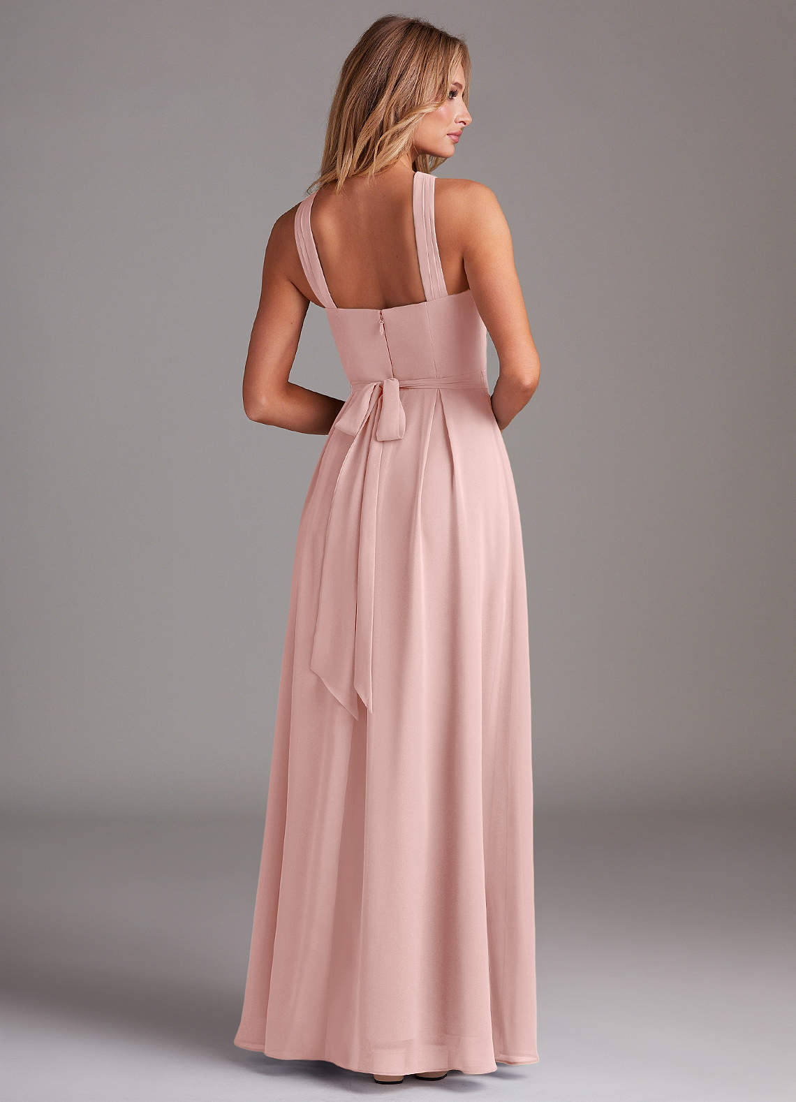 Dixie A-Line Halter Chiffon Bridesmaid Dress in Powder Pink
