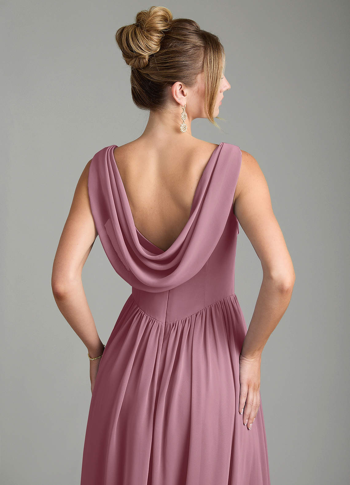 Novi A-Line Square-Neck Chiffon Bridesmaid Dress in Vintage Mauve