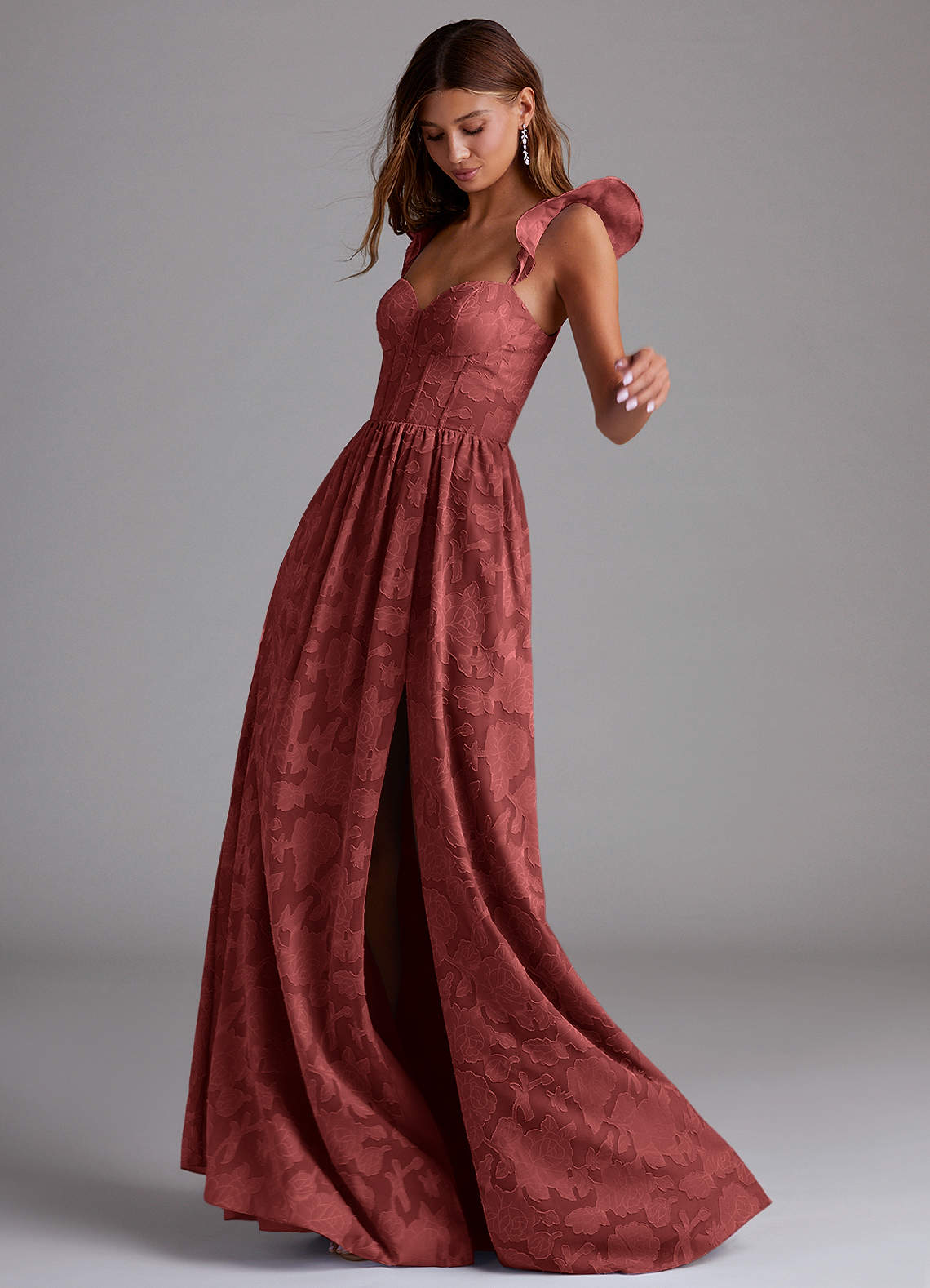 Denisse A-Line Sweetheart Floral Burnout Bridesmaid Dress in Terracotta