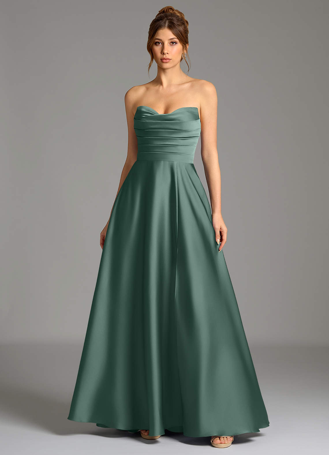 Ayla A-Line Sweetheart Stretch Satin Bridesmaid Dress in Eucalyptus