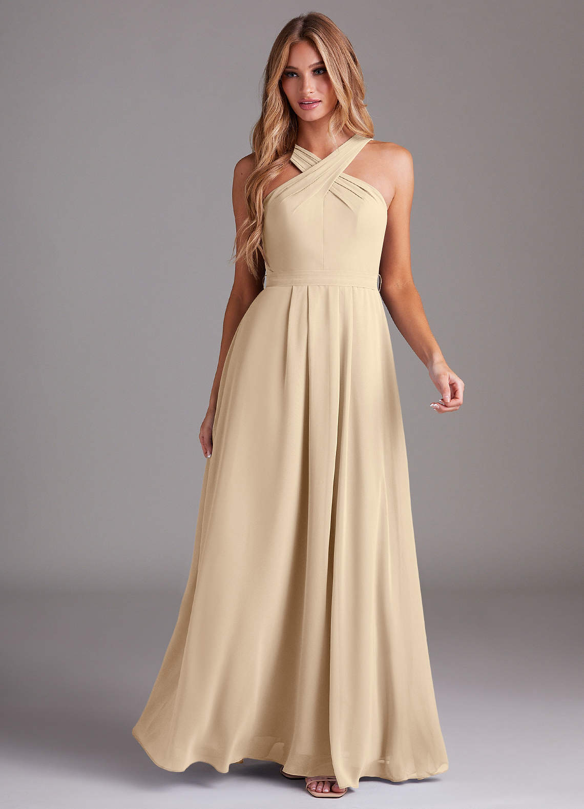 Dixie A-Line Halter Chiffon Bridesmaid Dress in Champagne