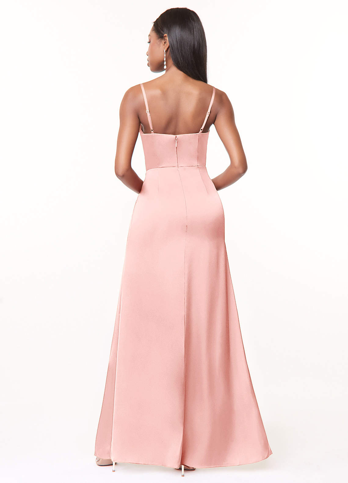 Maci A-Line V-Neck Stretch Satin Bridesmaid Dress in Powder Pink