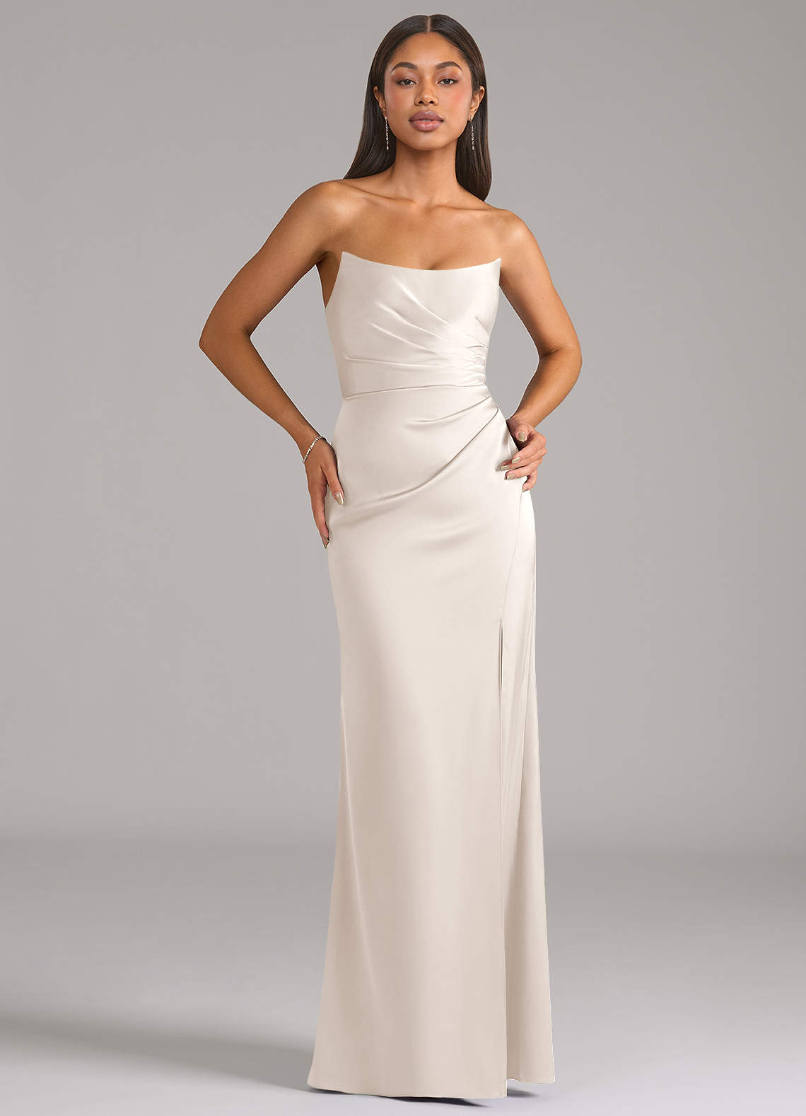 Marla Sheath Strapless Stretch Satin Bridesmaid Dress in White Alabaster