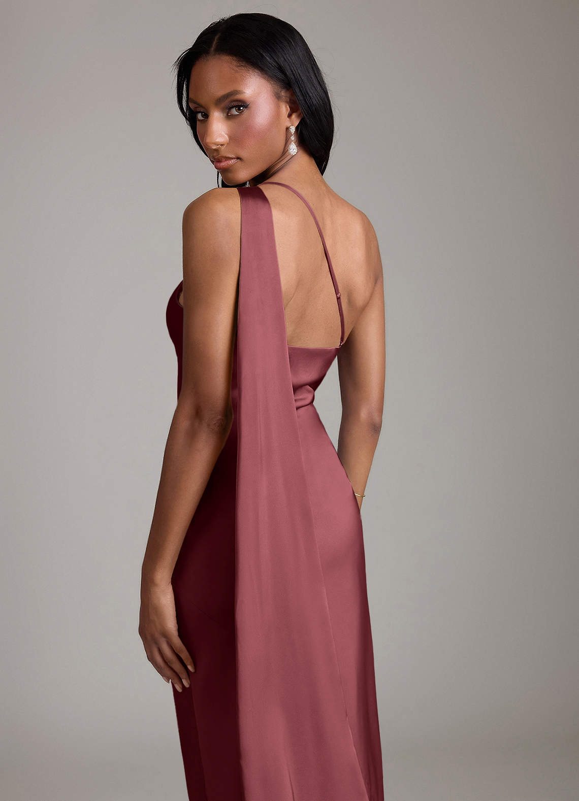 Juniper Mermaid One-Shoulder Stretch Satin Bridesmaid Dress in Merlot