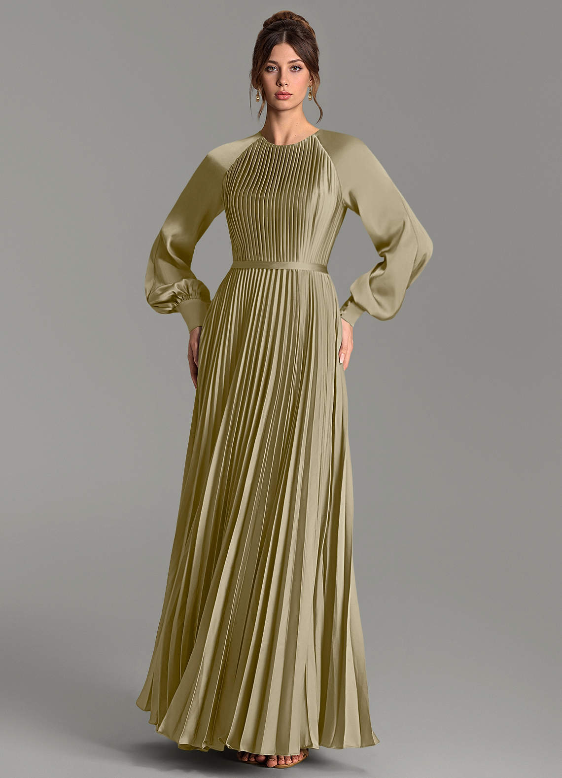 Grayson A-Line Scoop-Neck Stretch Satin Bridesmaid Dress in Moss Green