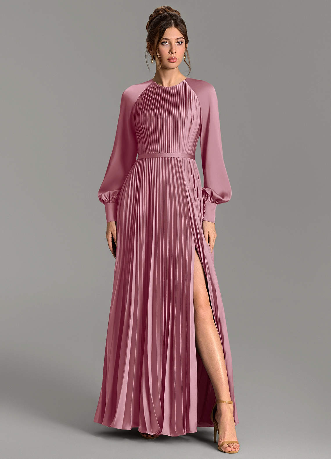 Grayson A-Line Scoop-Neck Stretch Satin Bridesmaid Dress in Vintage Mauve
