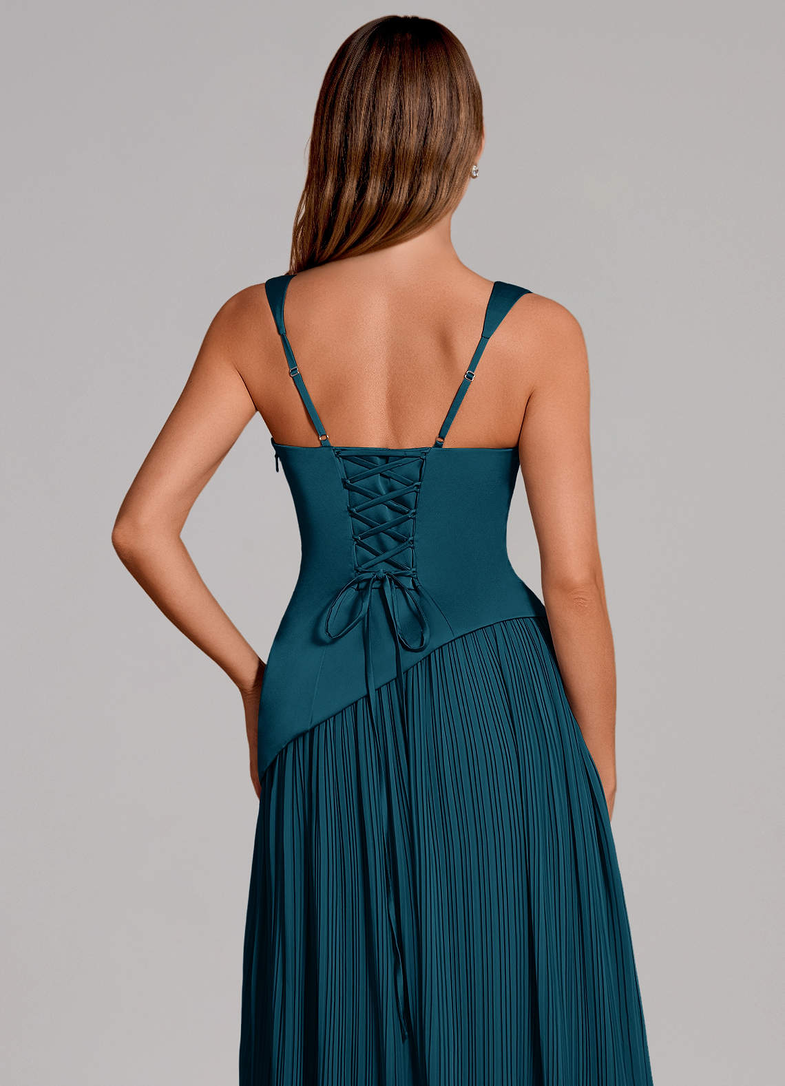 Stephanie A-Line Square-Neck Stretch Satin and Chiffon Bridesmaid Dress in Ink Blue