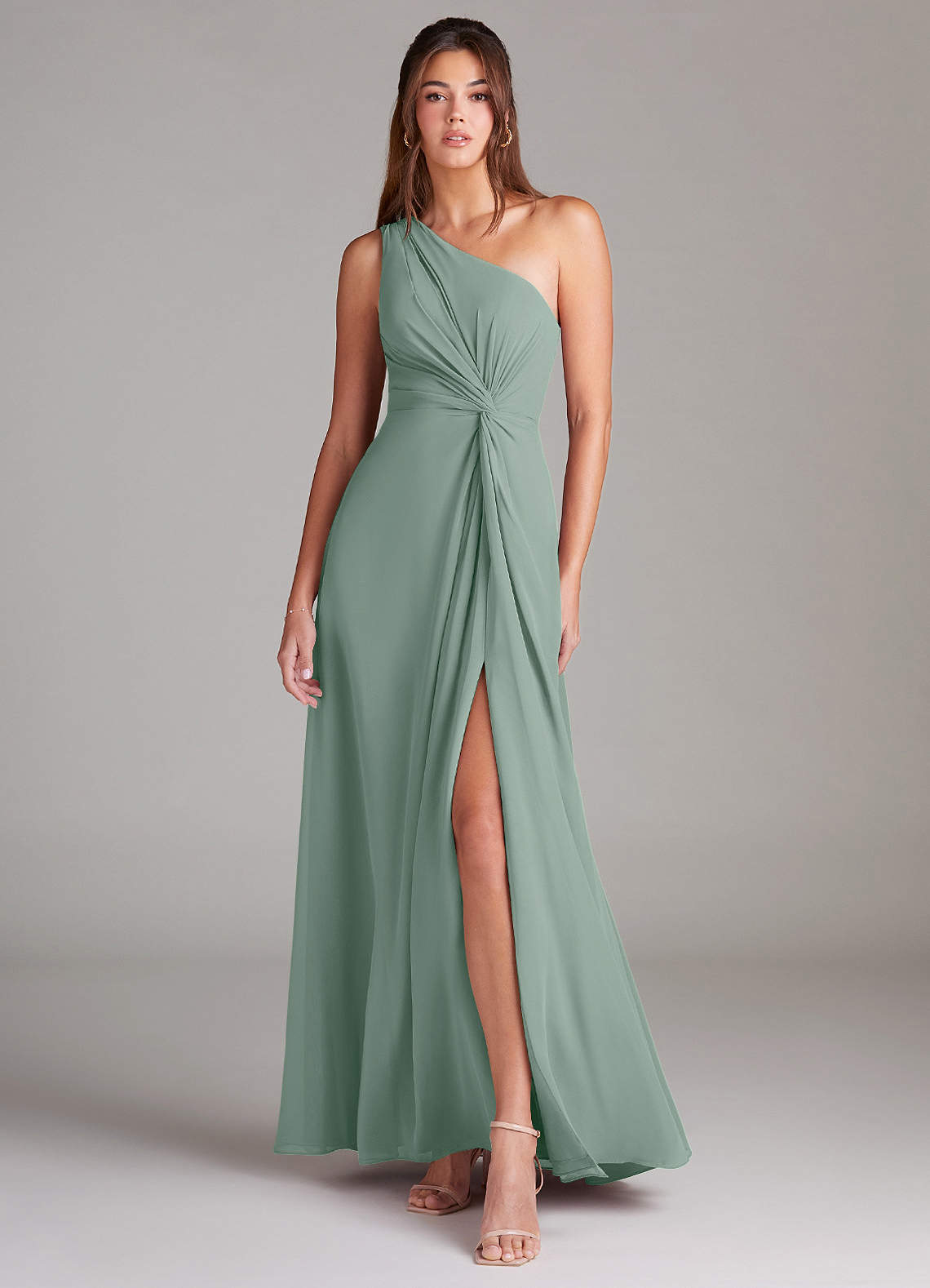 Brooke A-Line One-Shoulder Chiffon Bridesmaid Dress in Silver Sage