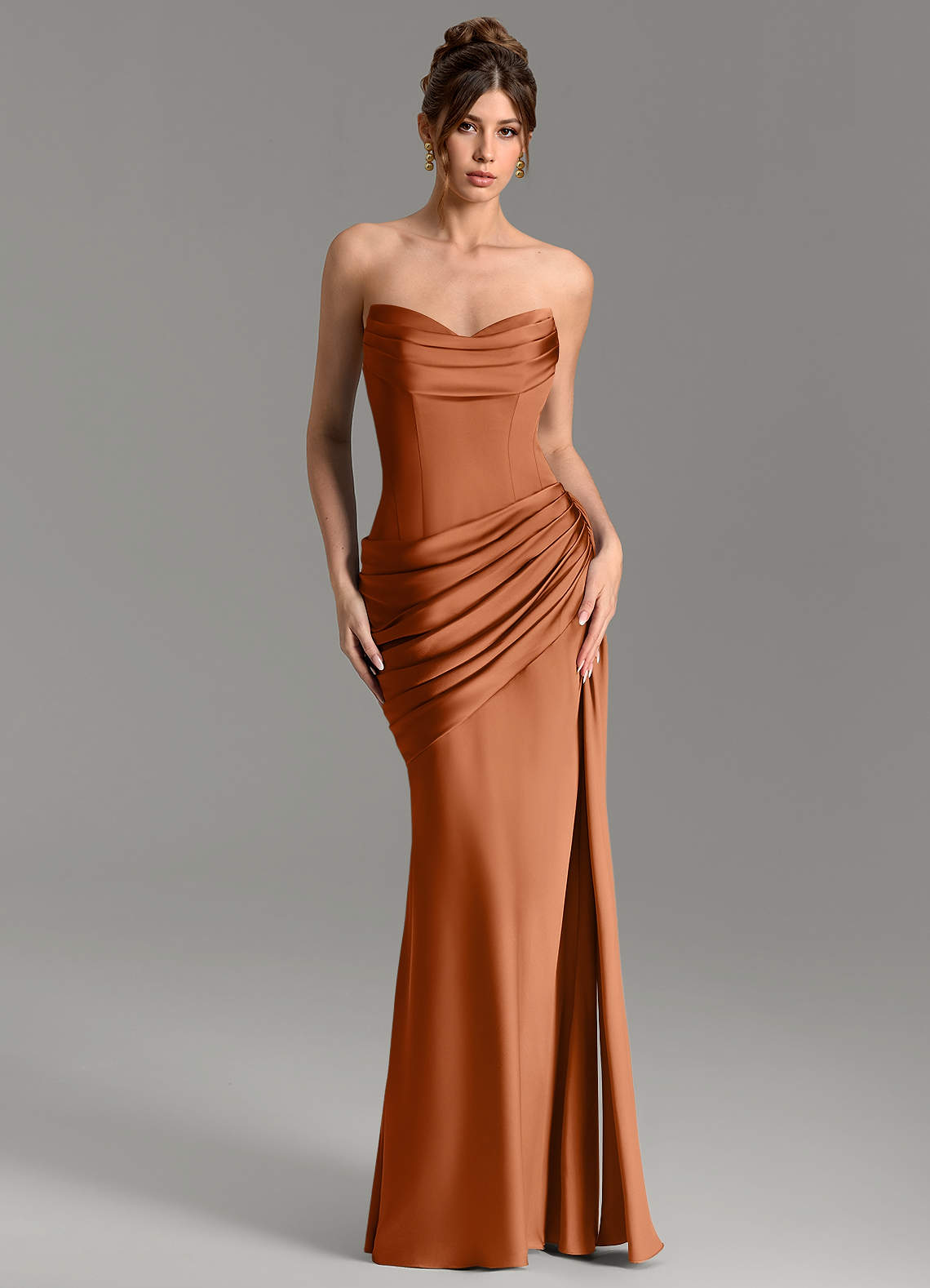Zorah Mermaid Sweetheart Stretch Satin Bridesmaid Dress in Copper
