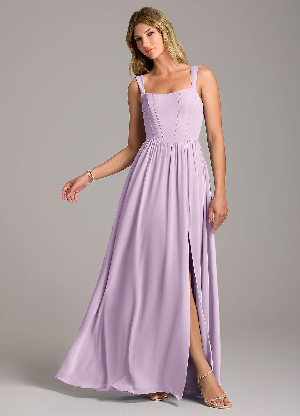 Rosaline A-Line Square-Neck Chiffon Bridesmaid Dress in Frosted Lilac
