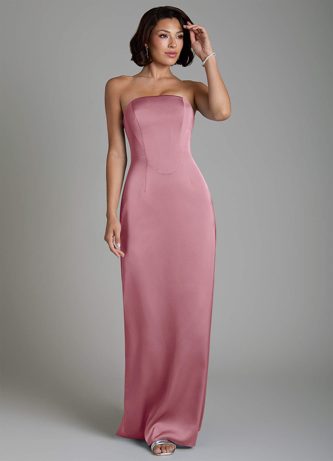 Fallyn Sheath Strapless Stretch Satin Bridesmaid Dress in Vintage Mauve