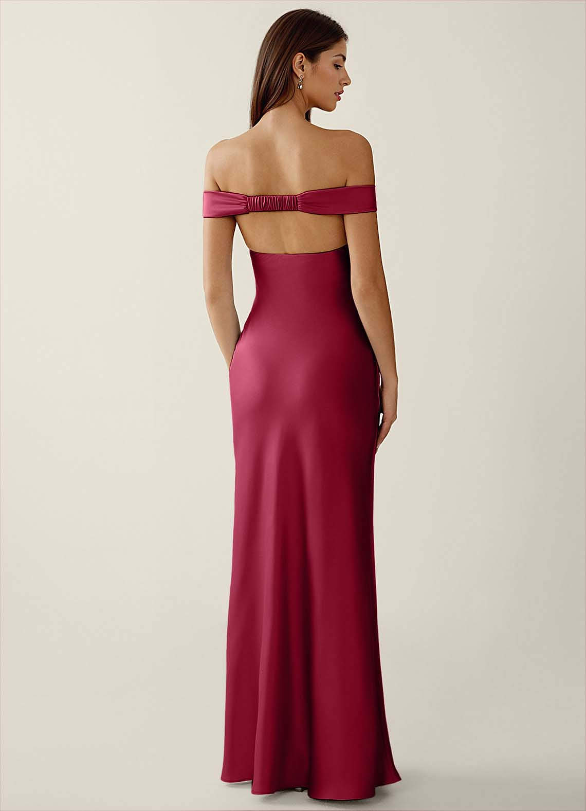 Gwendonme Sheath Off-the-Shoulder Satin Crystal Linen Evening Dress in Ruby Red