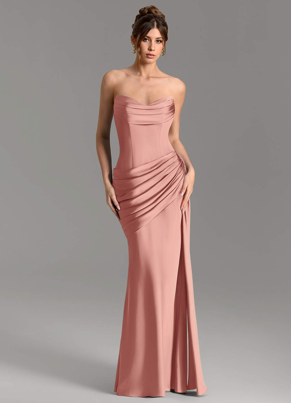 Zorah Mermaid Sweetheart Stretch Satin Bridesmaid Dress in Rosette