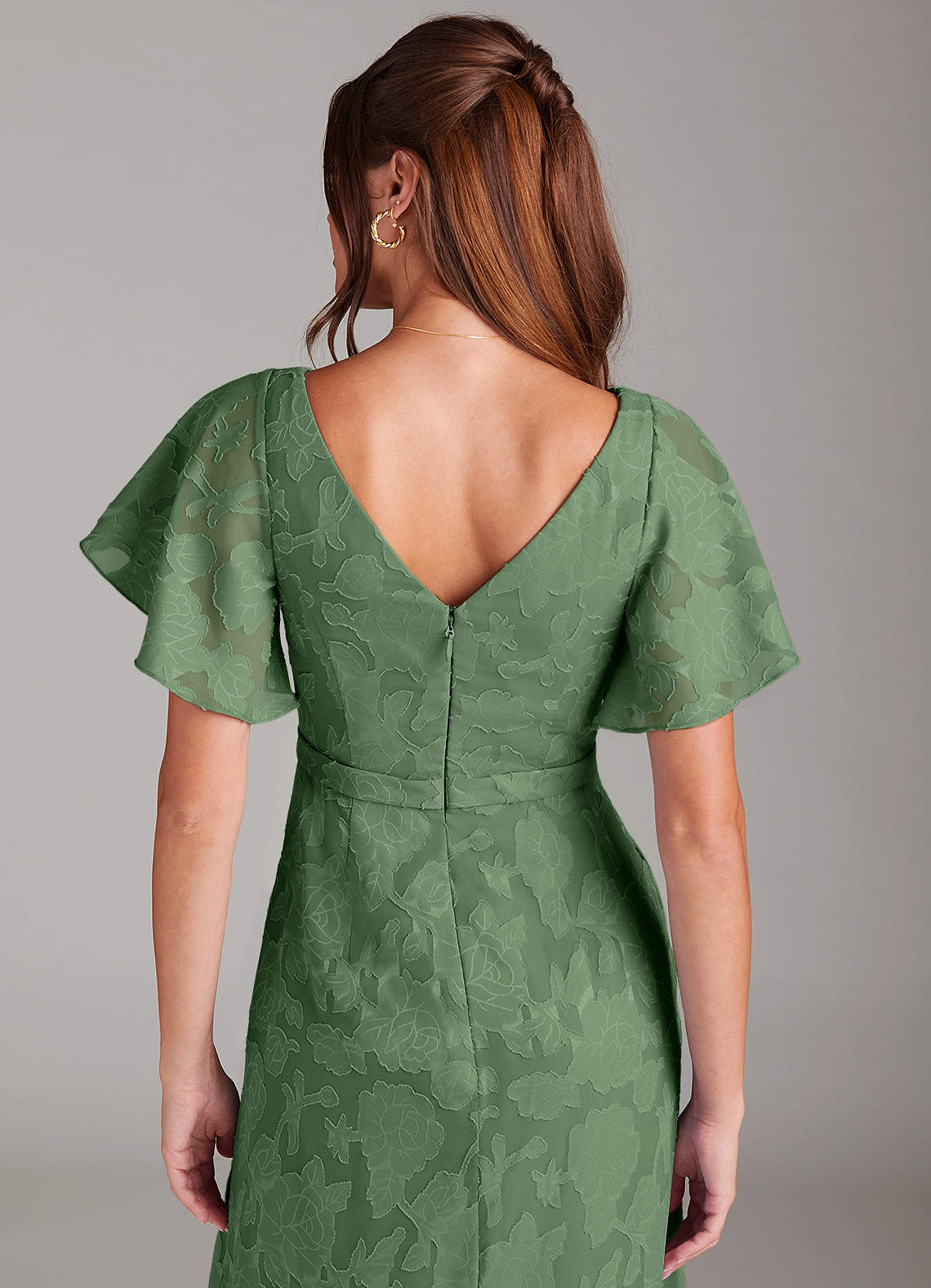 Ambrosia A-Line V-Neck Floral Burnout Bridesmaid Dress in Eucalyptus