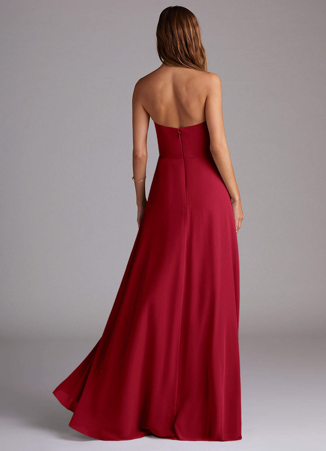 Wren A-Line Straight-Neck Chiffon Bridesmaid Dress in Scarlet