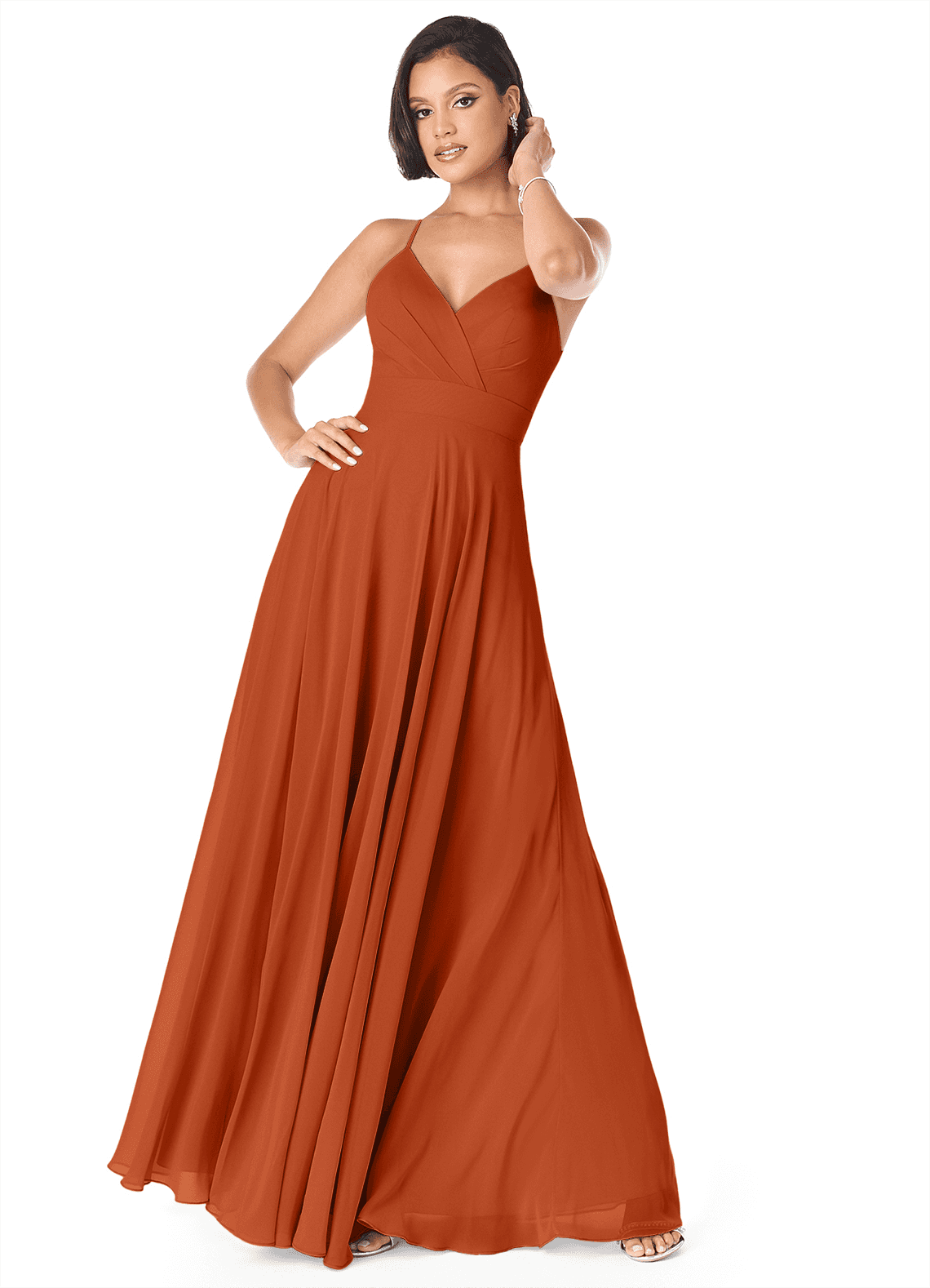 Avelina A-Line V-Neck Chiffon Bridesmaid Dress in Burnt Orange