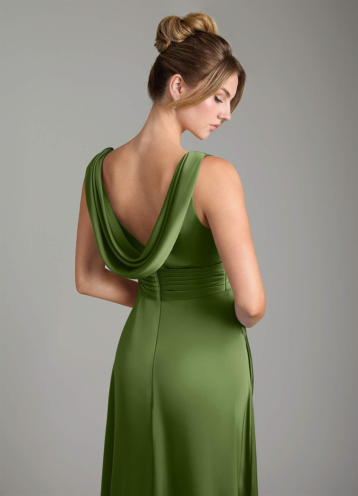 Karina A-Line V-Neck Stretch Satin Bridesmaid Dress in Juniper