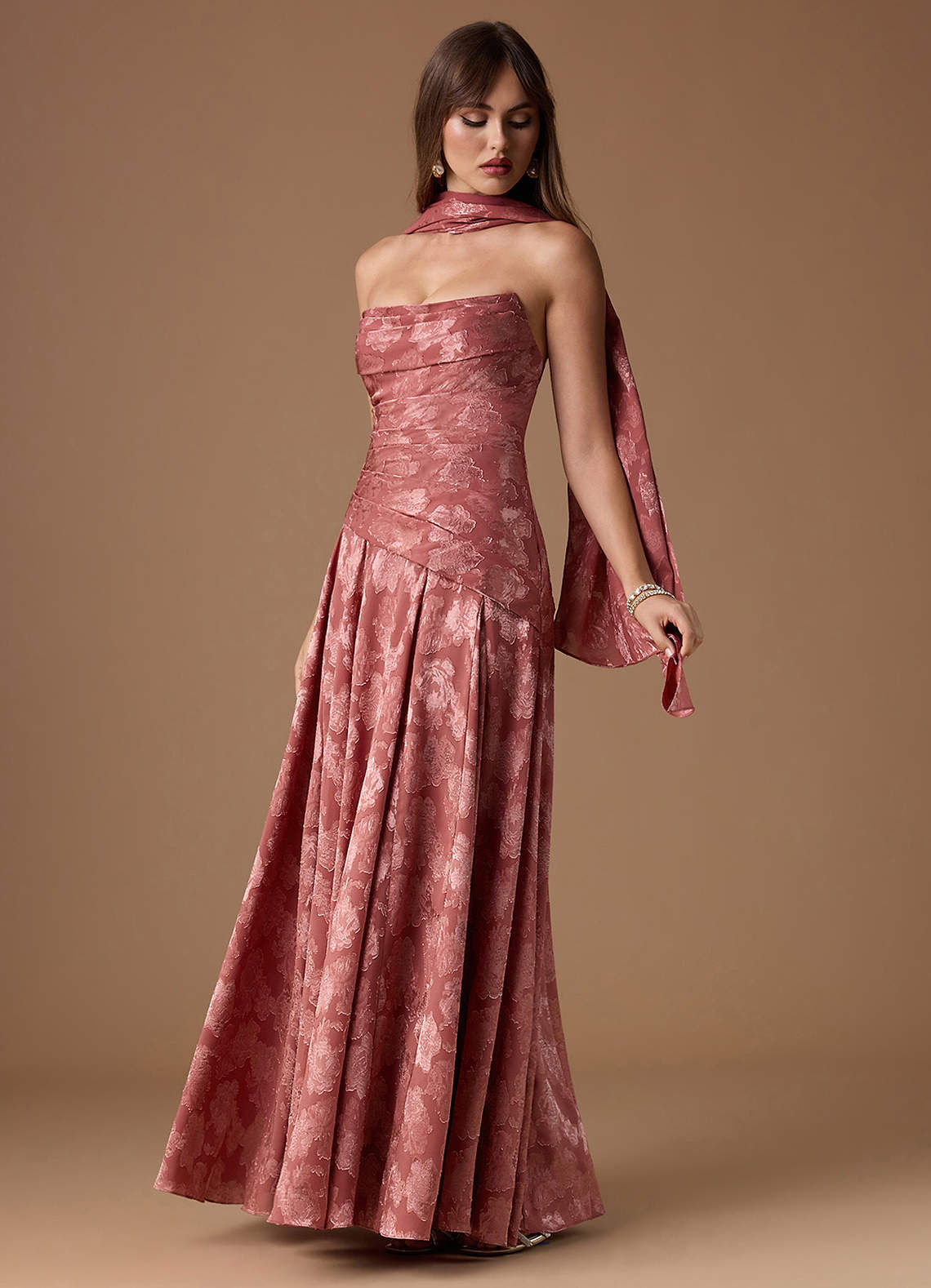 Gabriela A-Line Corset Fil Coupé Wedding Guest Dress in Vintage Rose