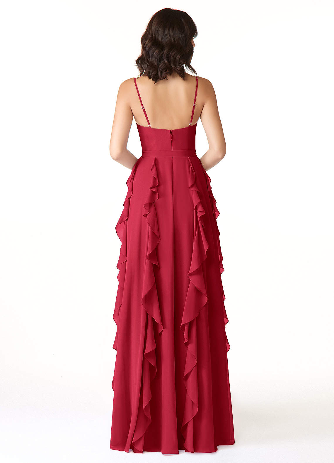 Peyton A-Line V-Neck Chiffon Bridesmaid Dress in Scarlet