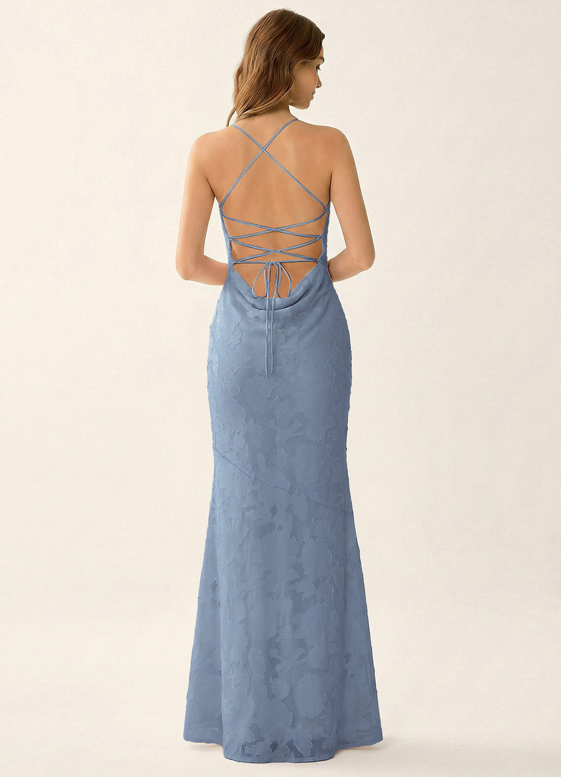 Natasha Mermaid Spaghetti-Strap Floral Burnout Evening Dress in Powder Blue