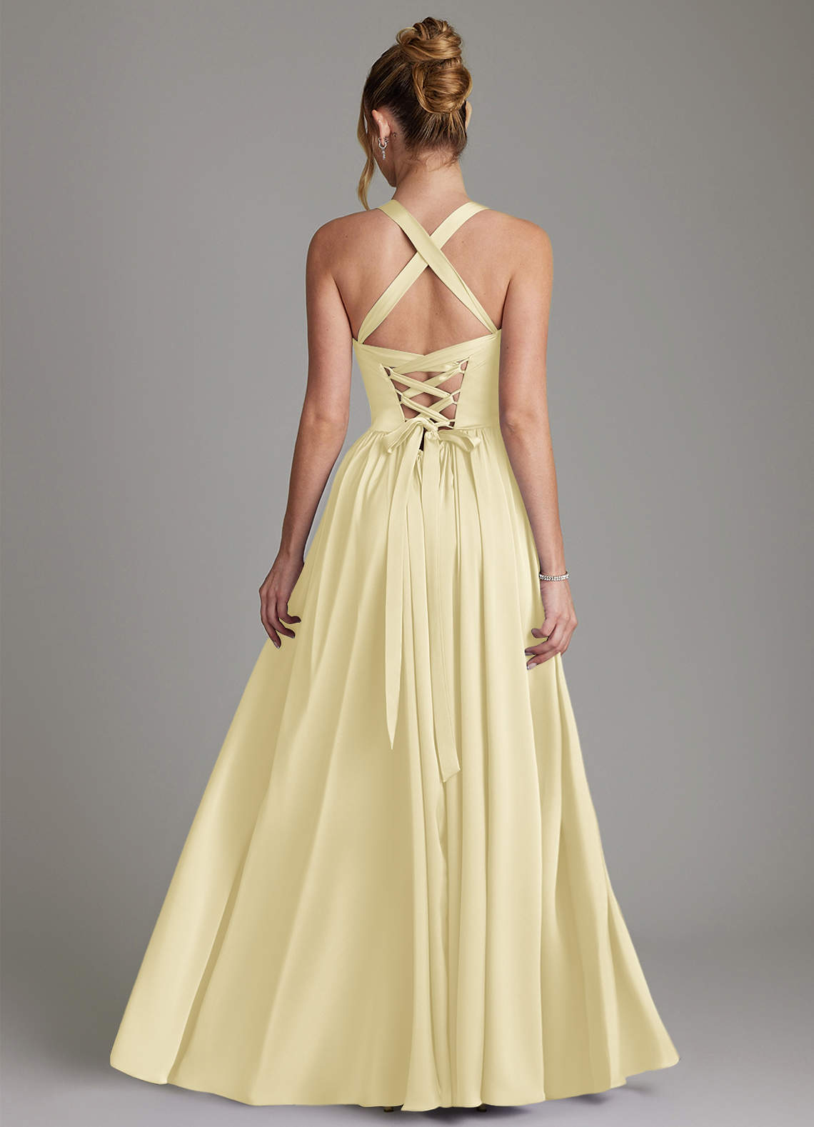 Francis A-Line V-Neck Stretch Satin Bridesmaid Dress in Lemon Sorbet