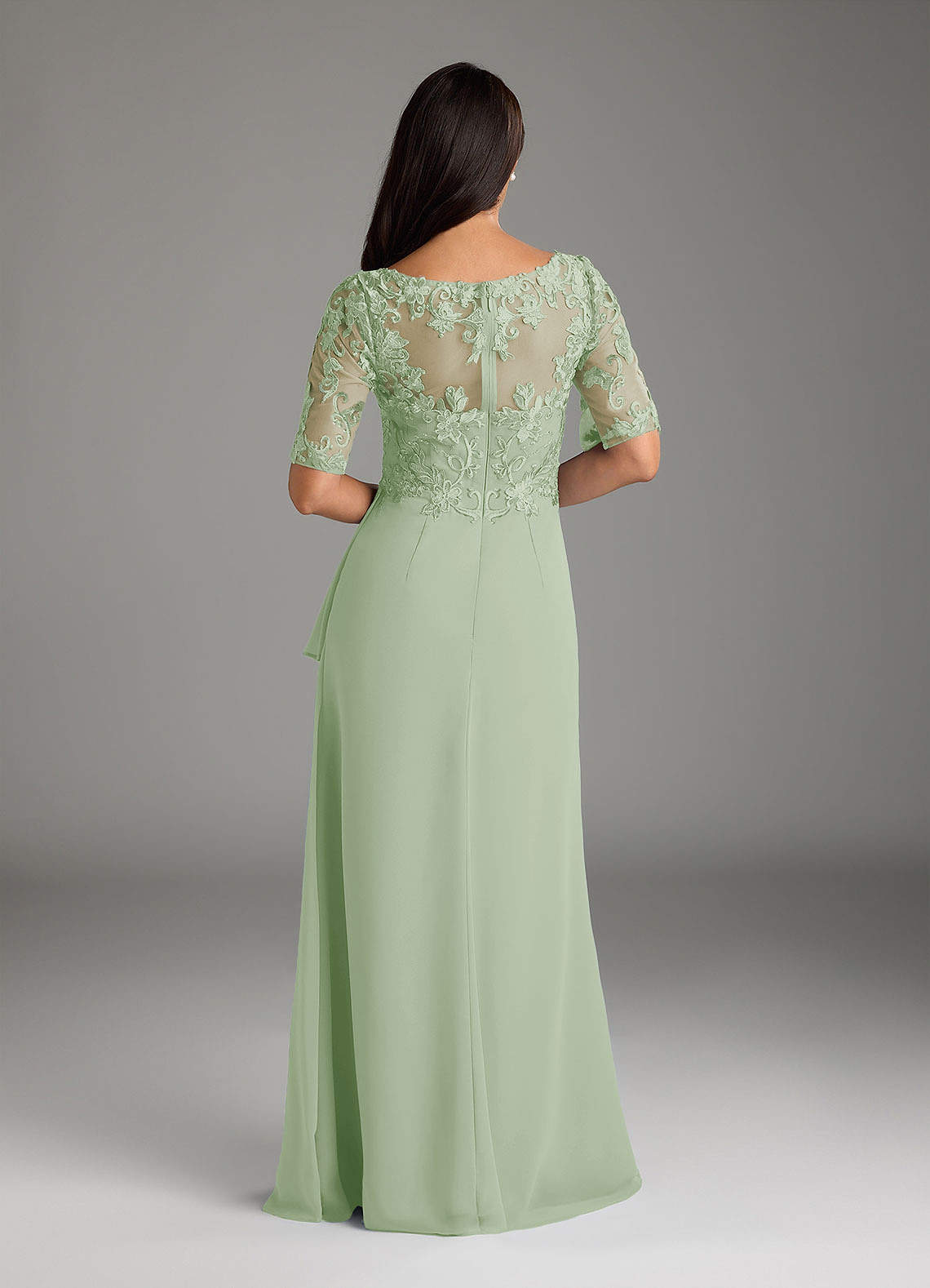 Amedeus A-Line V-Neck Chiffon and Lace Mother of the Bride Dress in Dusty Sage