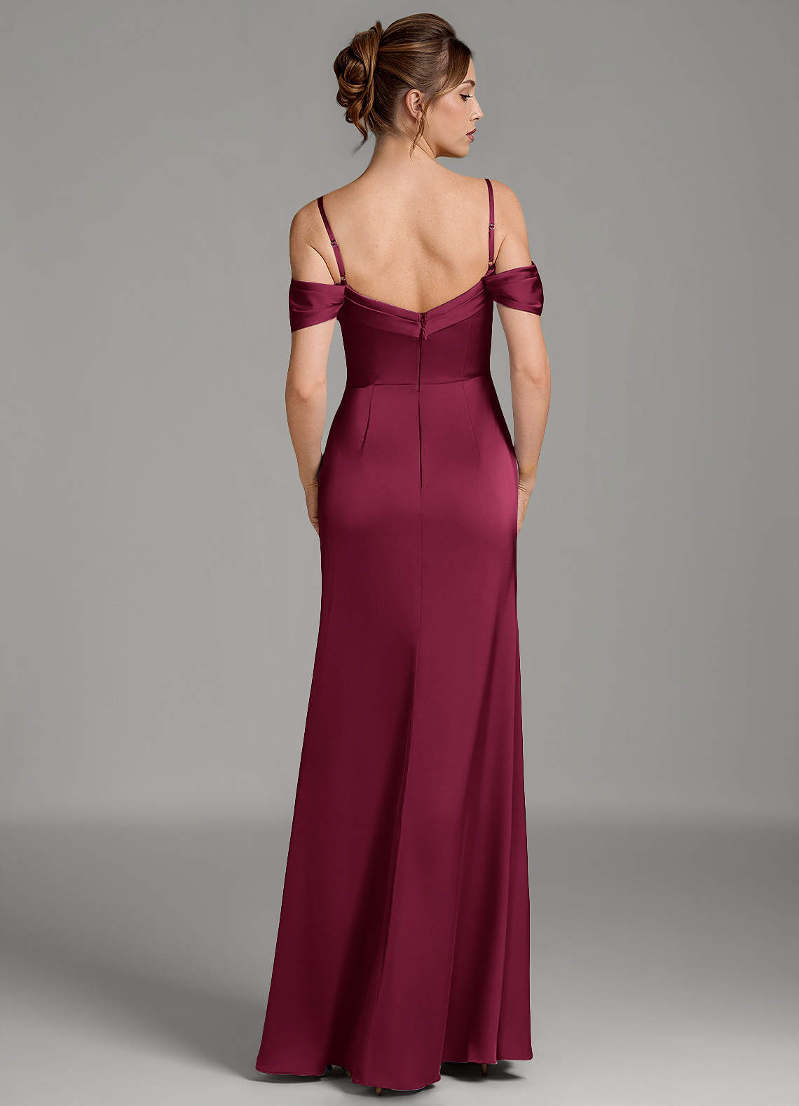 Wyatt Mermaid Off-the-Shoulder Stretch Satin Bridesmaid Dress in Burgundy