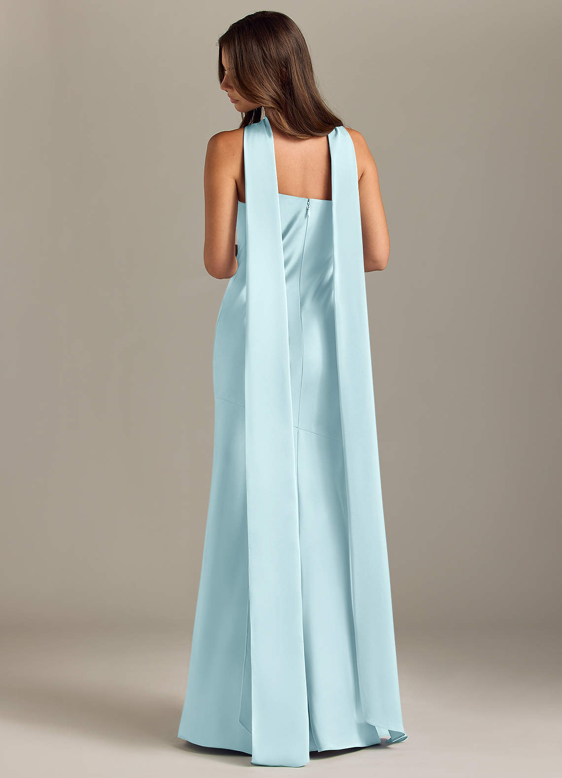 Kinsley Mermaid Halter Stretch Satin Bridesmaid Dress in Cloud Blue