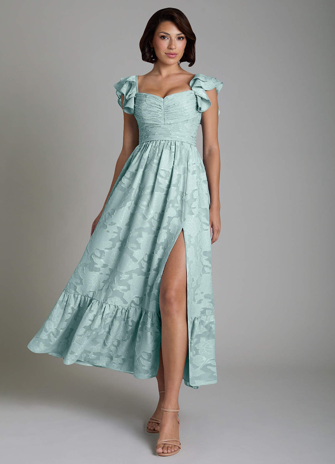 Anaya A-Line V-Neck Floral Burnout Bridesmaid Dress in Mist