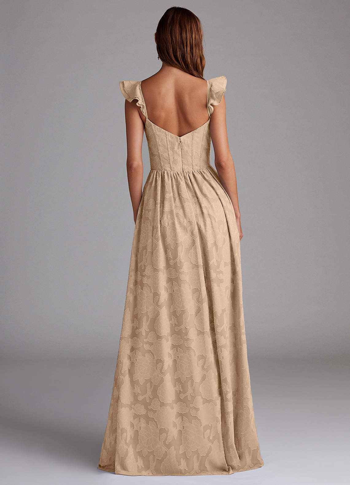 Denisse A-Line Sweetheart Floral Burnout Bridesmaid Dress in Champagne