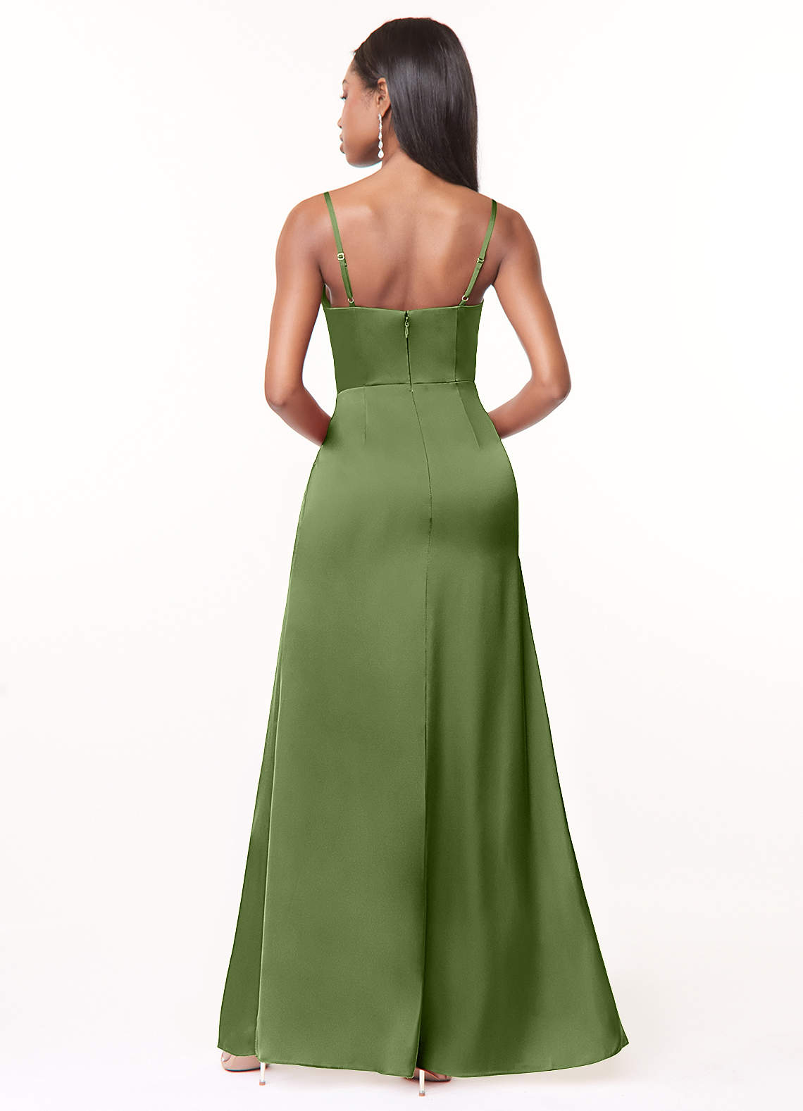 Maci A-Line V-Neck Stretch Satin Bridesmaid Dress in Juniper