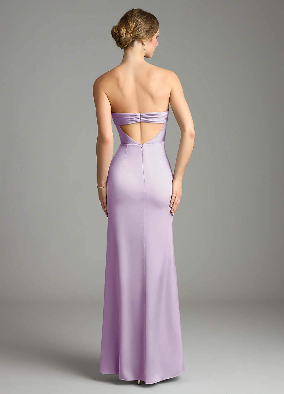 Leonis Mermaid Cowl-Neck Stretch Satin Bridesmaid Dress in Frosted Lilac