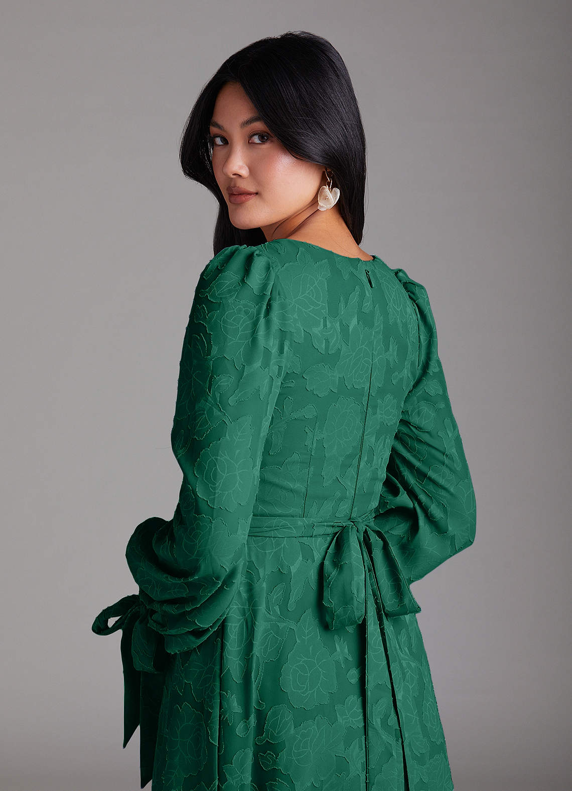 Leonia A-Line Square-Neck Stretch Satin Bridesmaid Dress in Emerald