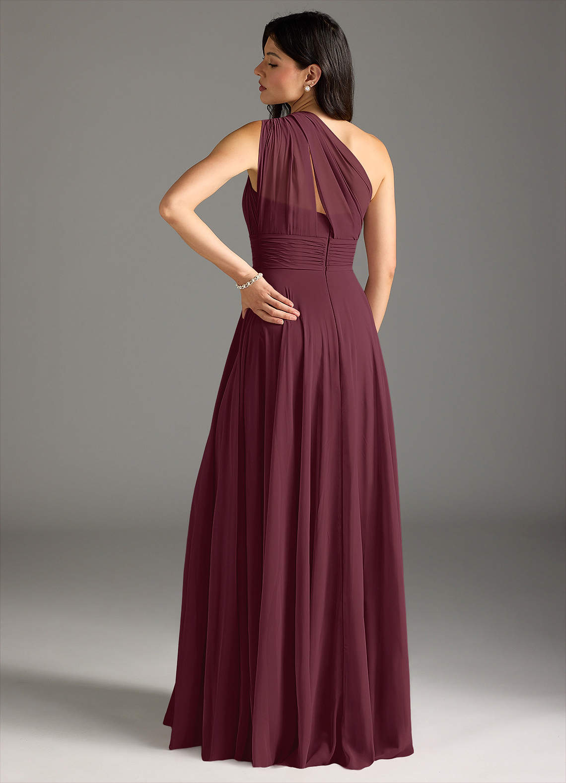 Charlize A-Line One-Shoulder Chiffon Bridesmaid Dress in Cabernet