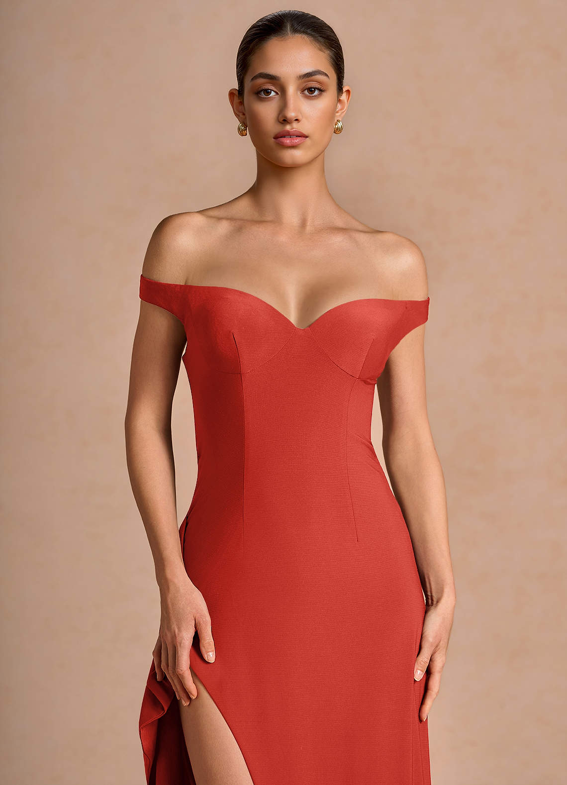Jasira Sheath V-Neck Stretch Knit Evening Dress in Orange